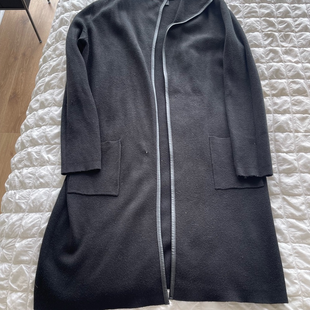 Black Long Coat with Gray Trim